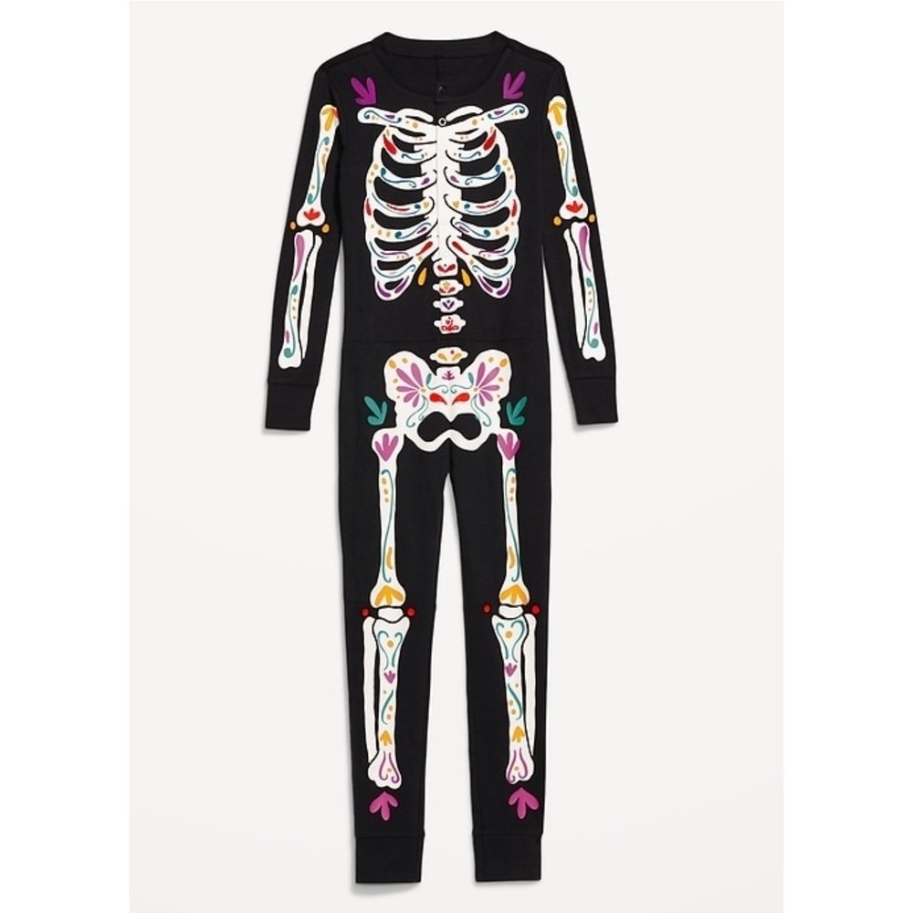 SKELETON Pajamas With Decorative Colors Patterns Unisex LARGE YOUTH 1-Piece
